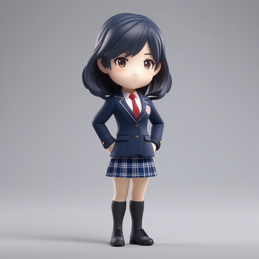 超萌Q版校服少女：3D盲盒手办渲染图，C4D粘土材质AI绘图教程