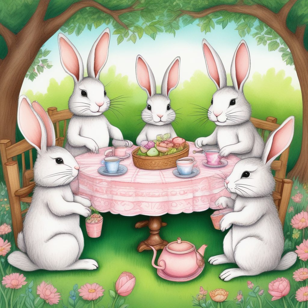 🍰超萌兔子茶话会！粉色系蜡笔风绘本，治愈系头像生成！