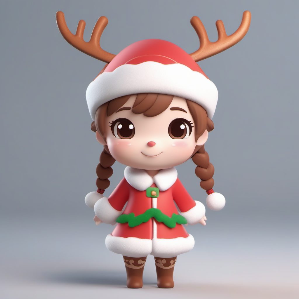 超萌驯鹿娘AI提示词：全身站立，高抛光粘土材质与柔和光照技巧