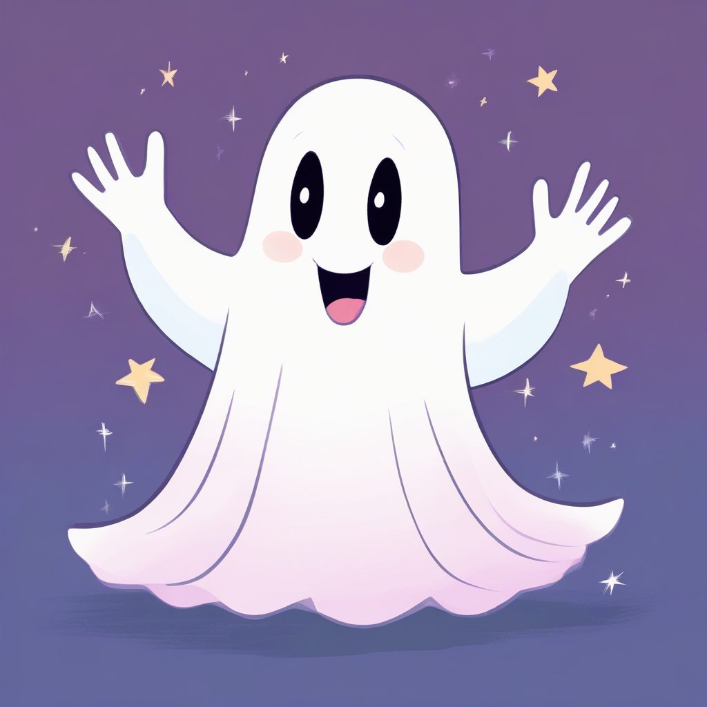 超Q版扁平幽灵插画：柔和边缘与蜡笔质感AI提示词