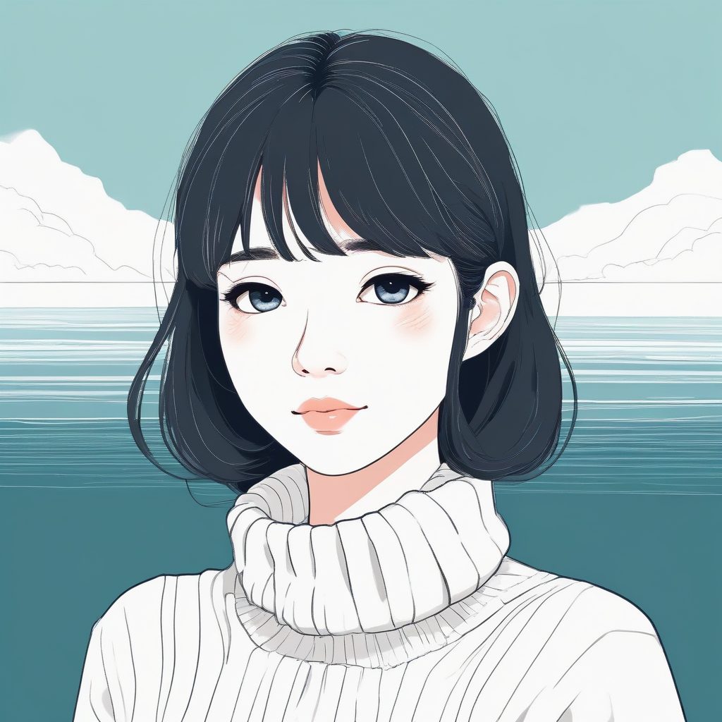 🎉超清爽!海盐芝士白线稿插画全身照,极简治愈系手机壁纸