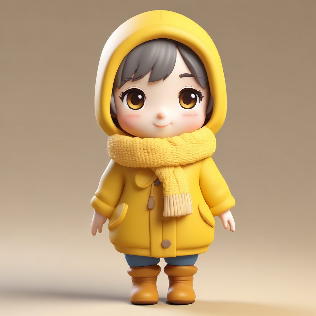 💛超软糯鹅黄色!戴小围巾Q版少女,C4D黏土全身图速拿