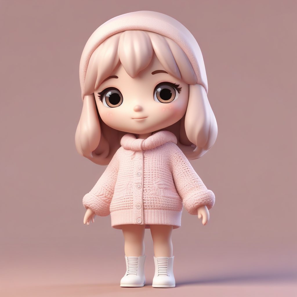 超甜超可爱！穿oversize毛衣的Q版盲盒女孩，羞涩表情，粉嫩治愈系