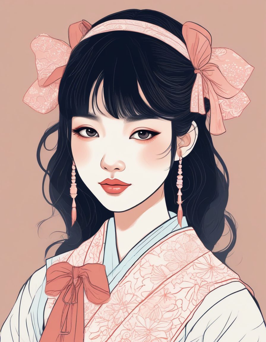 超甜Coquette风AI插画:蝴蝶结少女的蜡笔手绘肖像