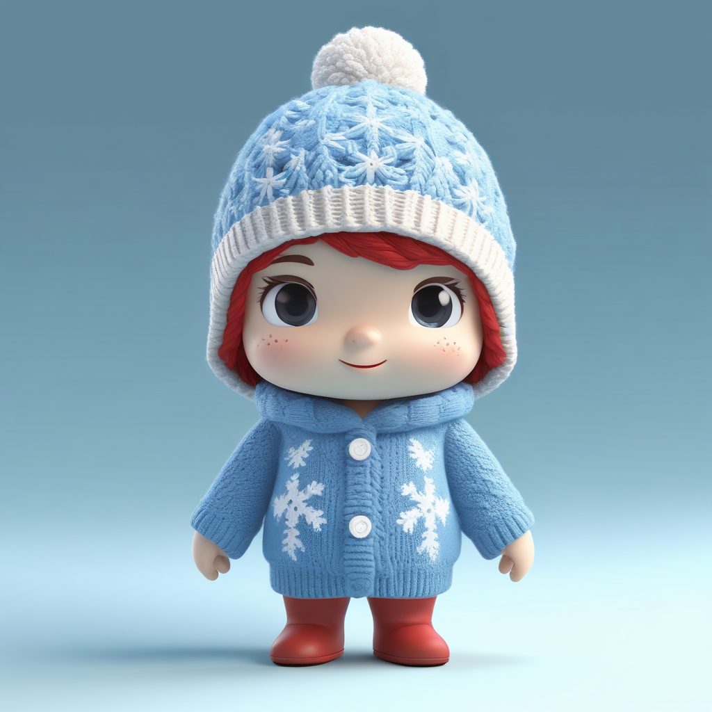 超甜Q版头像！北欧风毛线帽女孩：高细节C4D粘土全身像