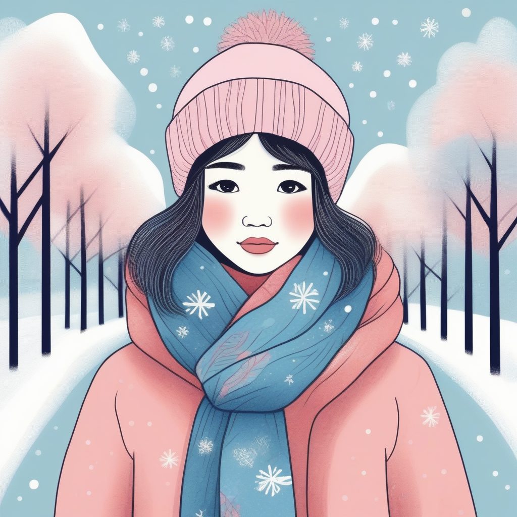 超甜软萌壁纸:AI生成日系女孩与蓬松围巾的冬季造型