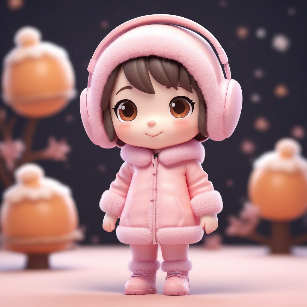 💫超甜西柚粉！戴毛绒耳罩Q版女孩，全身像秒变社交媒体顶流