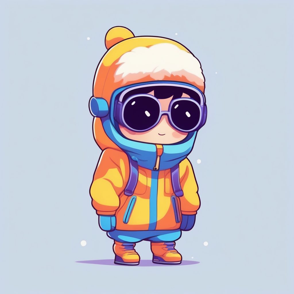 超甜雪地运动Q版女孩:高饱和度滑雪服全身AI绘图