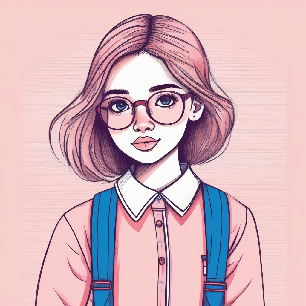 超甜预警！粉蓝校服风极简插画，彩色铅笔打造童趣感