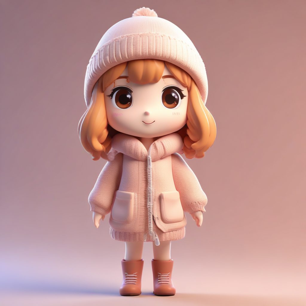 超甜预警：软萌治愈系Q版冬日少女，捧脸可爱姿势，C4D粘土风