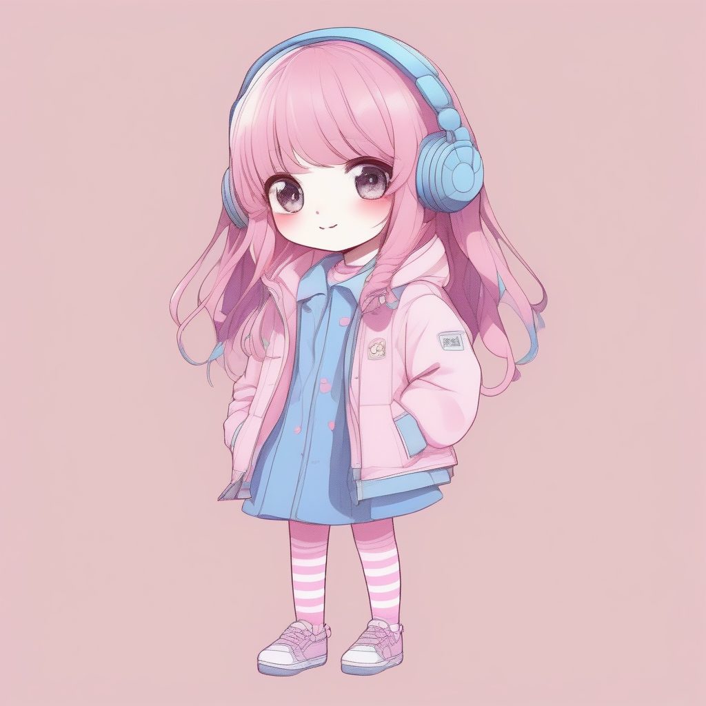 超甜!原宿系叠穿Q版女孩:马卡龙色系极简动漫风全身立绘教程