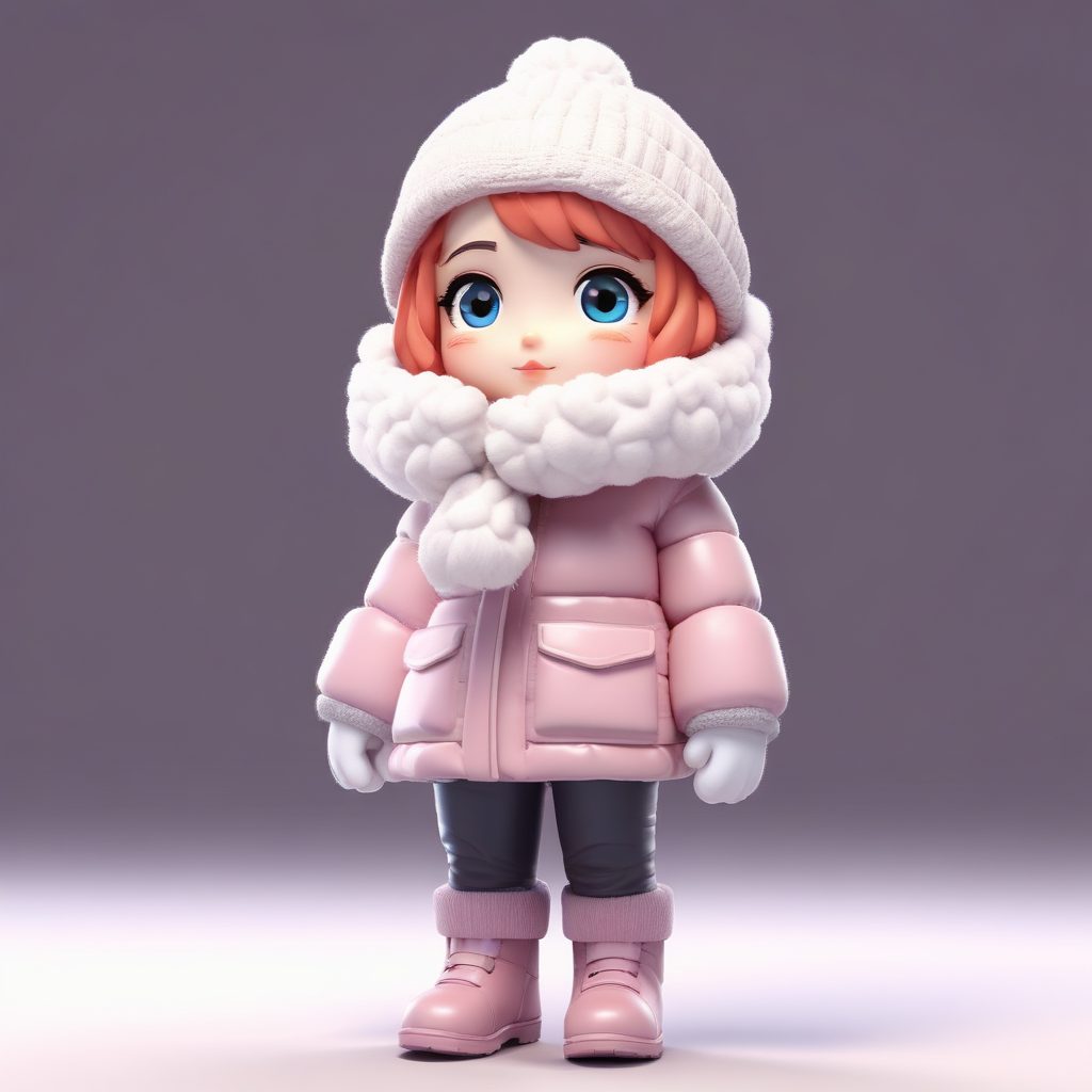 超细节8K Q版女孩冬季街拍:保暖羽绒服与雪地靴提示词