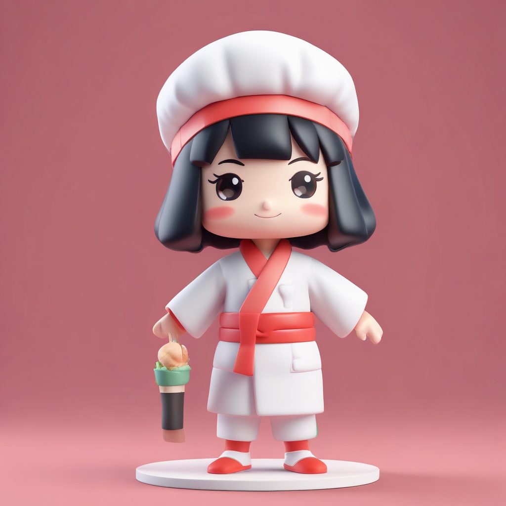 超细节Q版寿司厨师：Octane渲染下的全身站立粘土质感手办