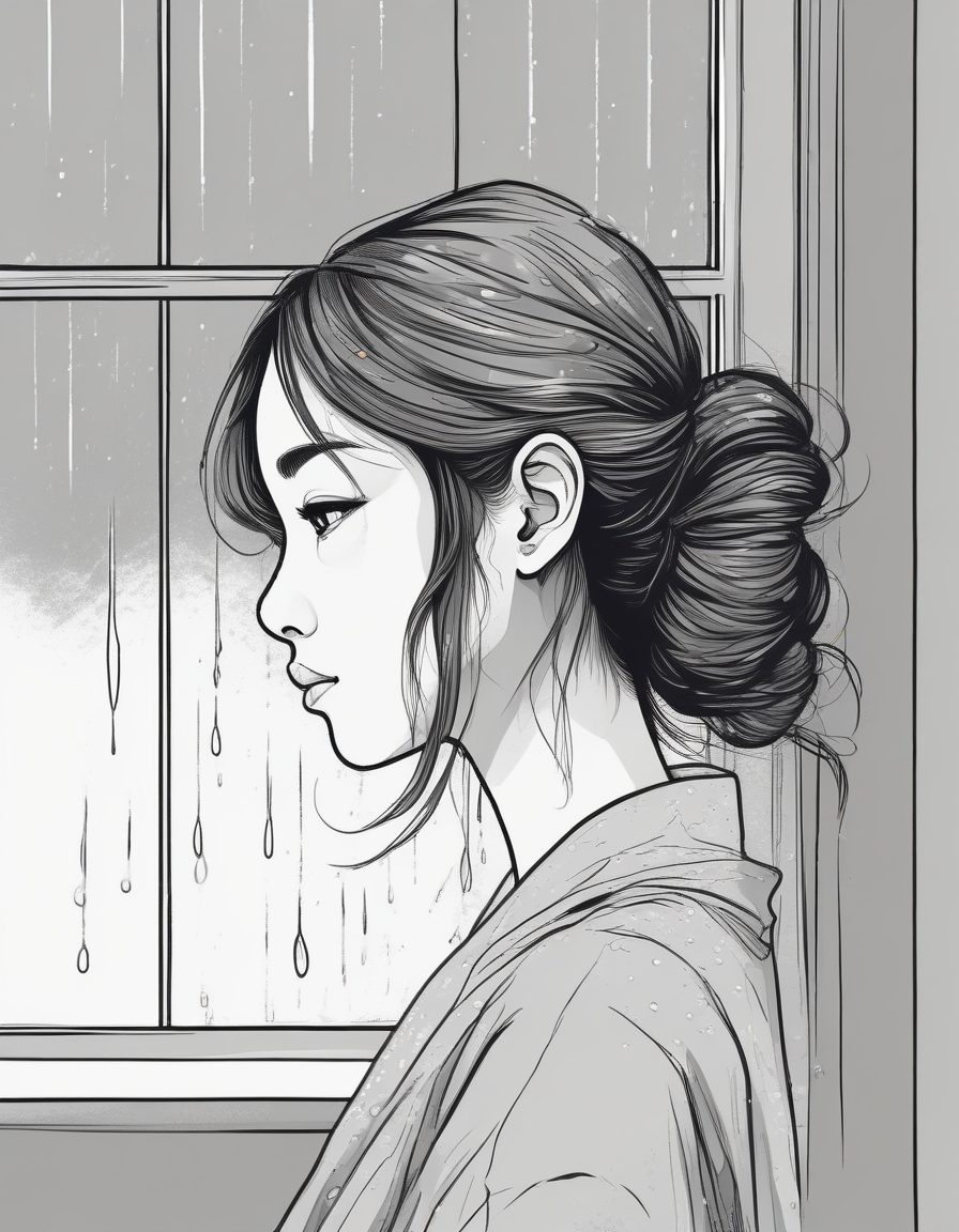 超稀有：日系极简手绘线稿，雨天忧郁少女，氛围感天花板！