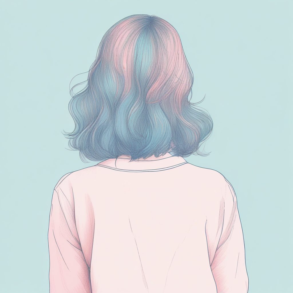 超治愈！粉蓝系少女背影插画，纸张纹理感MAX，意境感头像首选！