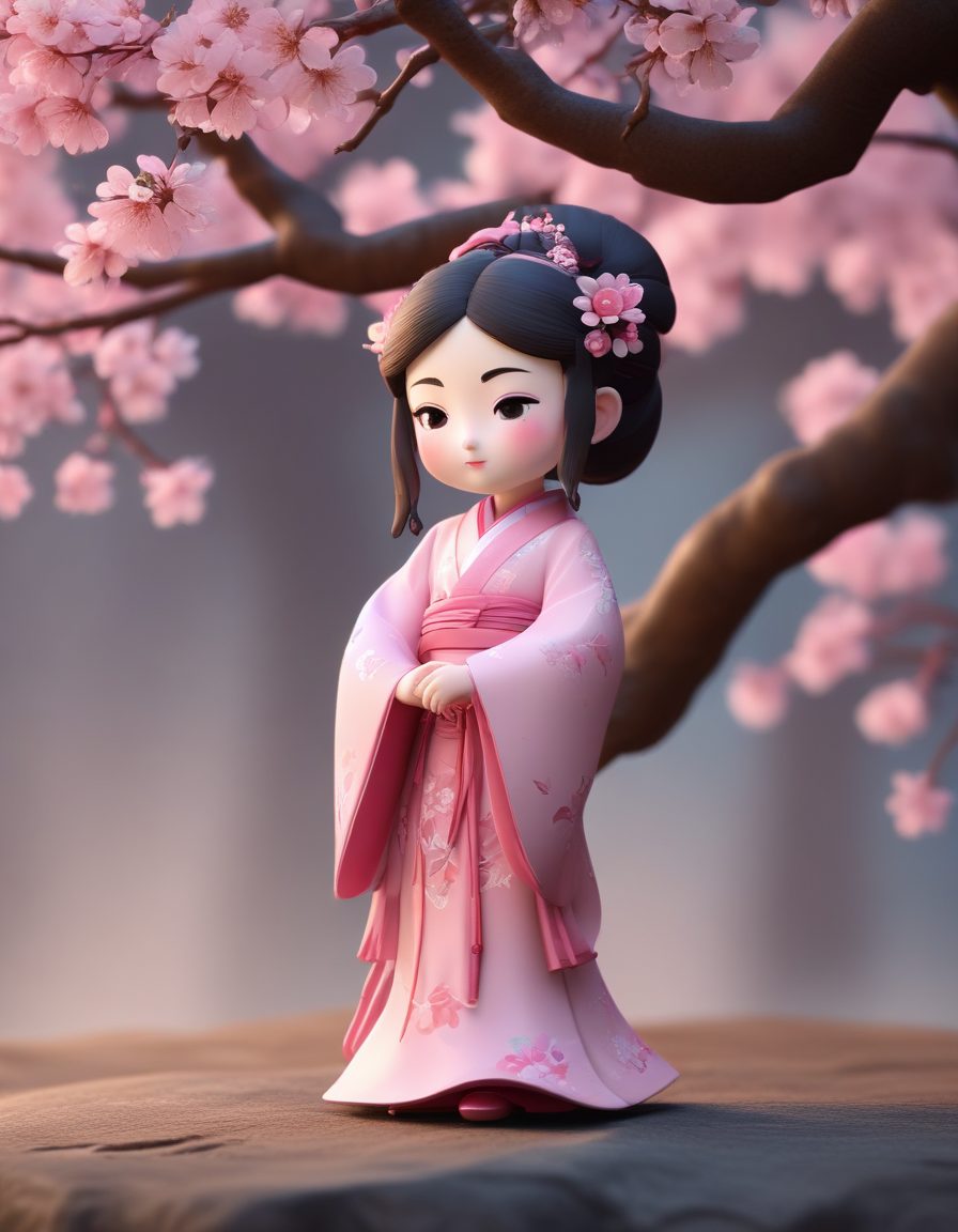 🌸超治愈！Q版汉服女孩抱着桃花，粉嫩C4D渲染，头像绝配！