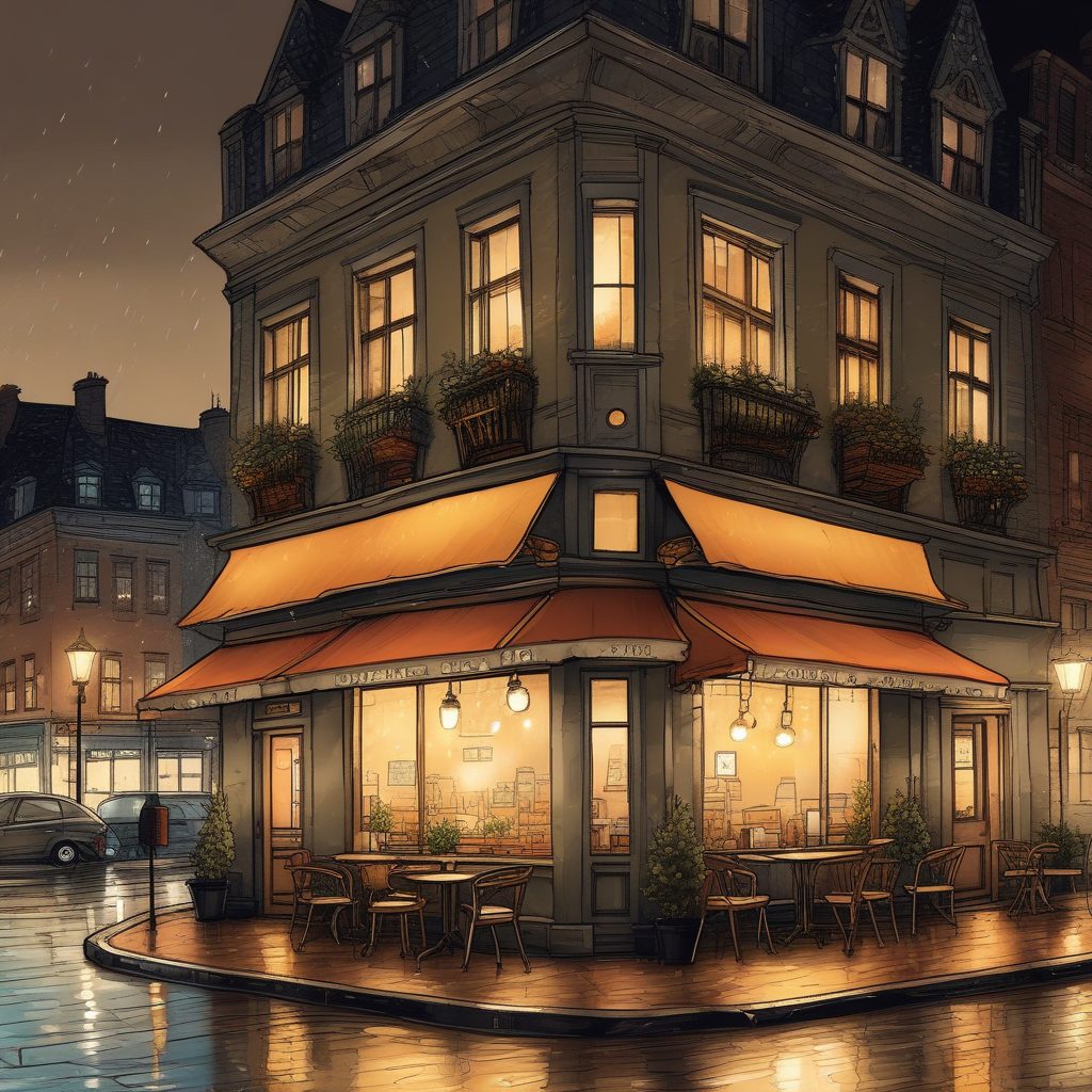 🌃城市光影治愈系！雨夜咖啡馆手绘插画，氛围感背景图！