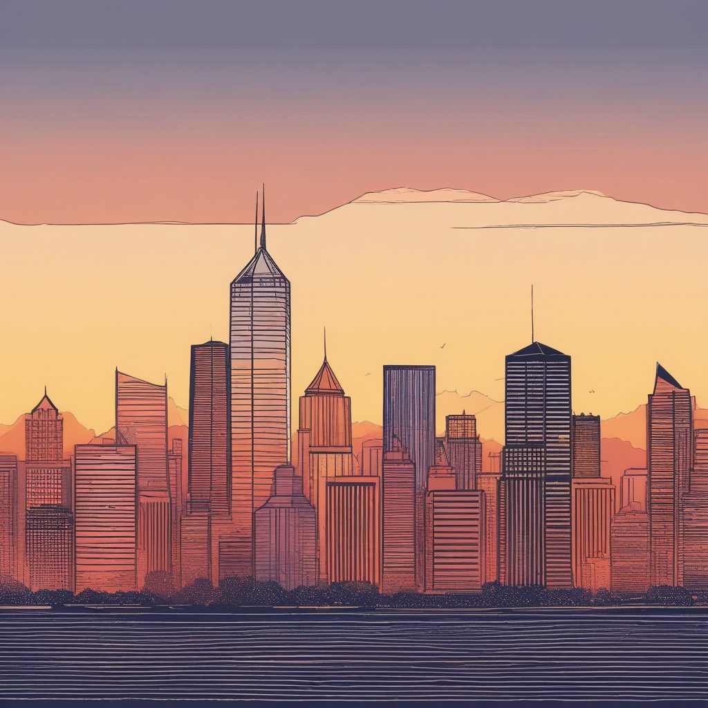 城市建筑极简线条画：手绘插画风格，高级感电脑壁纸