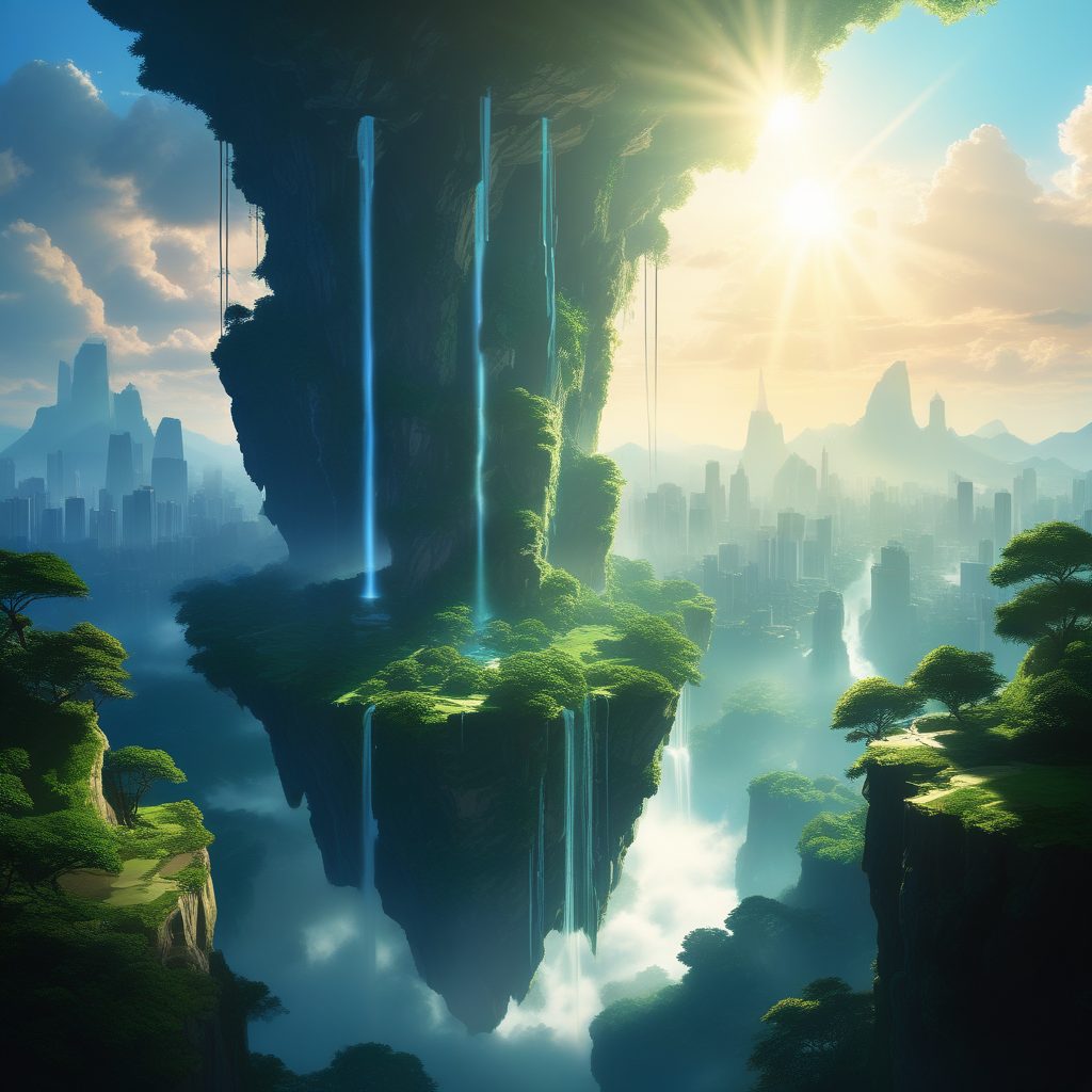 城市上空的浮岛瀑布：层次复杂的AI绘画提示词解析