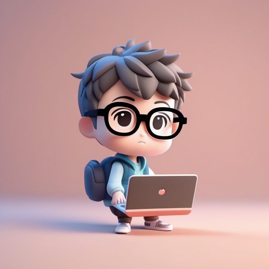 程序员Q版:3D粘土手办全身动态建模,C4D极简科技风AI图