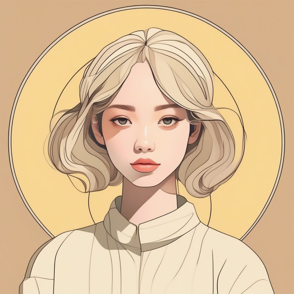 抽象框架构图法：用不完整的马卡龙圆环框住极简女孩人像