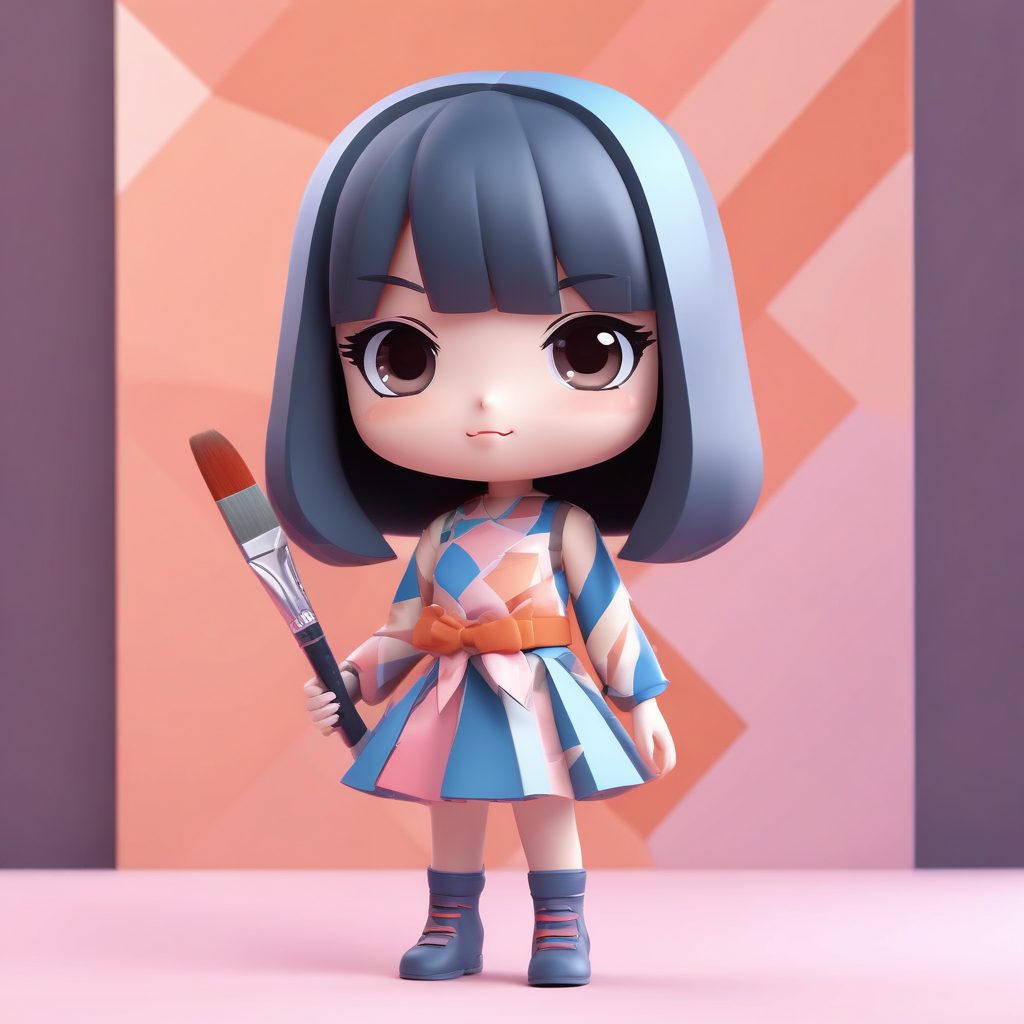 🎨抽象艺术风Q版！画家美少女，几何图案粘土全身像，高级设计感