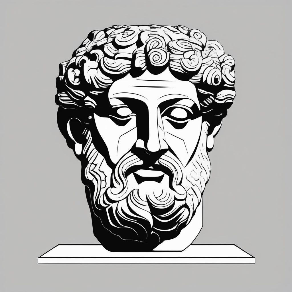 创意视觉冲击：残破希腊雕塑头的概念线描AI提示词