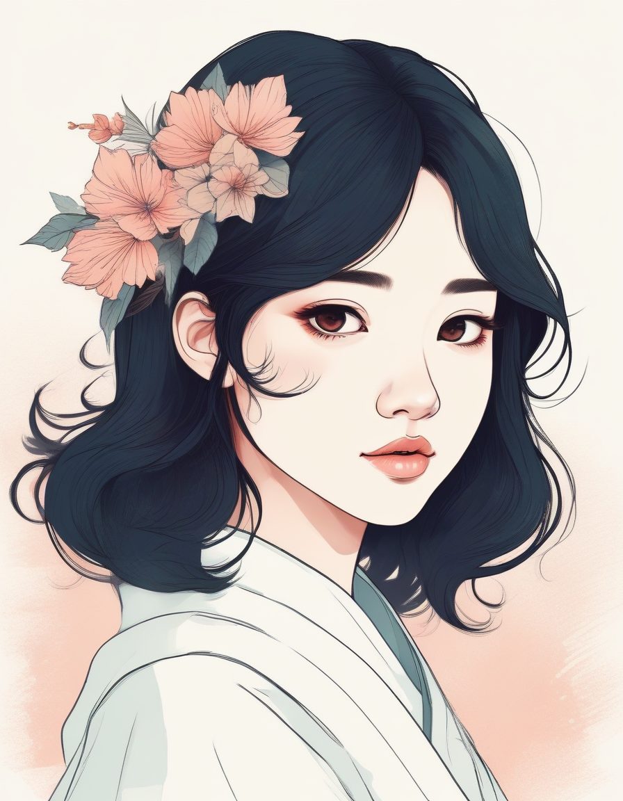 纯白背景极简风:AI生成高级感日系线稿插画头像设计