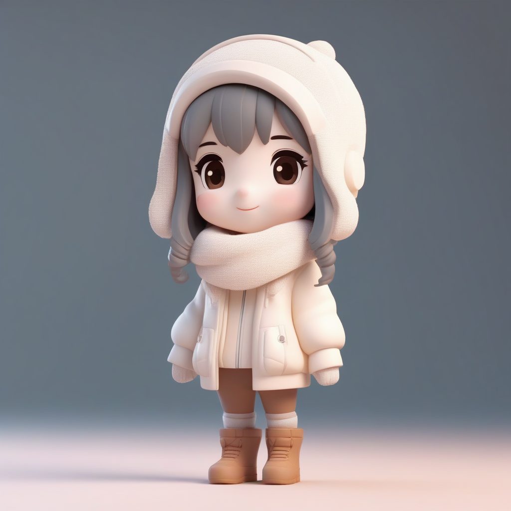 纯白极简Q版冬日穿搭:高级感粘土手办全身照8K图