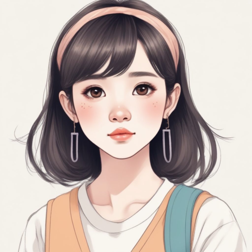 纯净治愈！日系故事书风格插画，粉蓝系极简少女头像，高质感