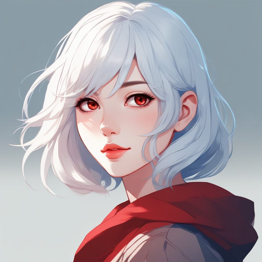 纯净治愈系！白发红瞳极简动漫少女头像，雪域马卡龙配色