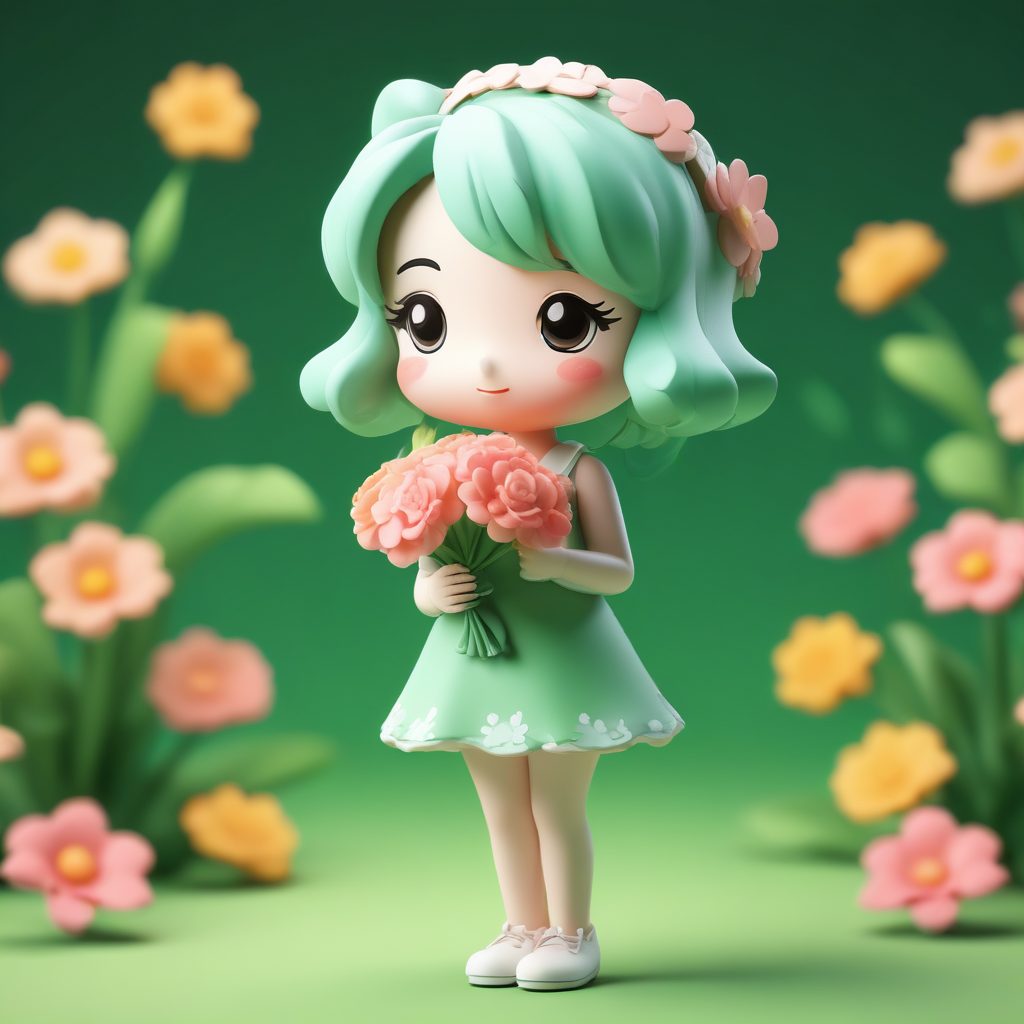 春日野餐Q版插画: 嗅闻花朵的甜蜜陶醉表情AI生成