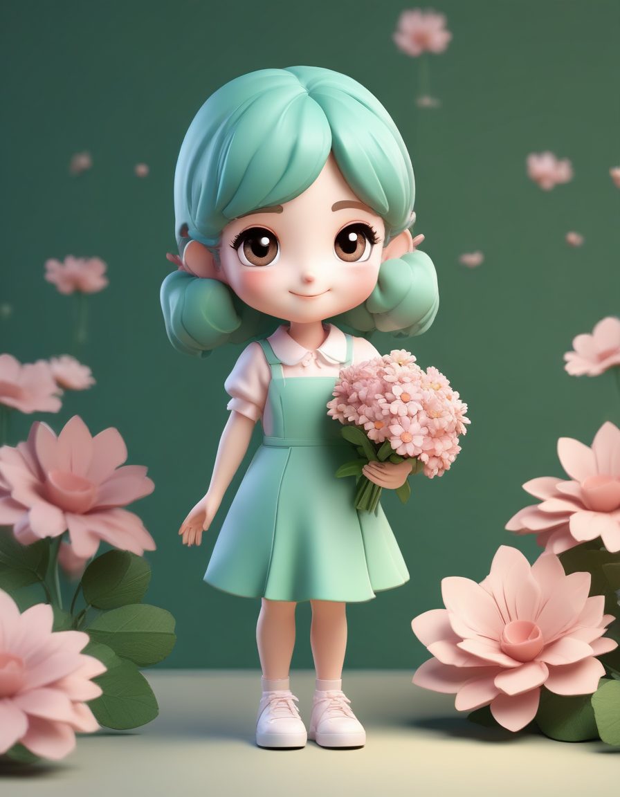 🌸春日野餐！手持鲜花的Q版Chibi，马卡龙清新配色提示词