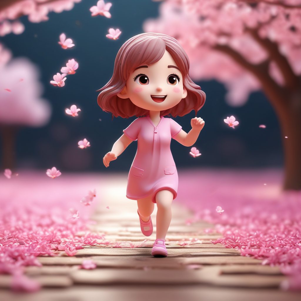 春日樱花Q版少女:AI 绘画捕捉追逐花瓣的欢快动作