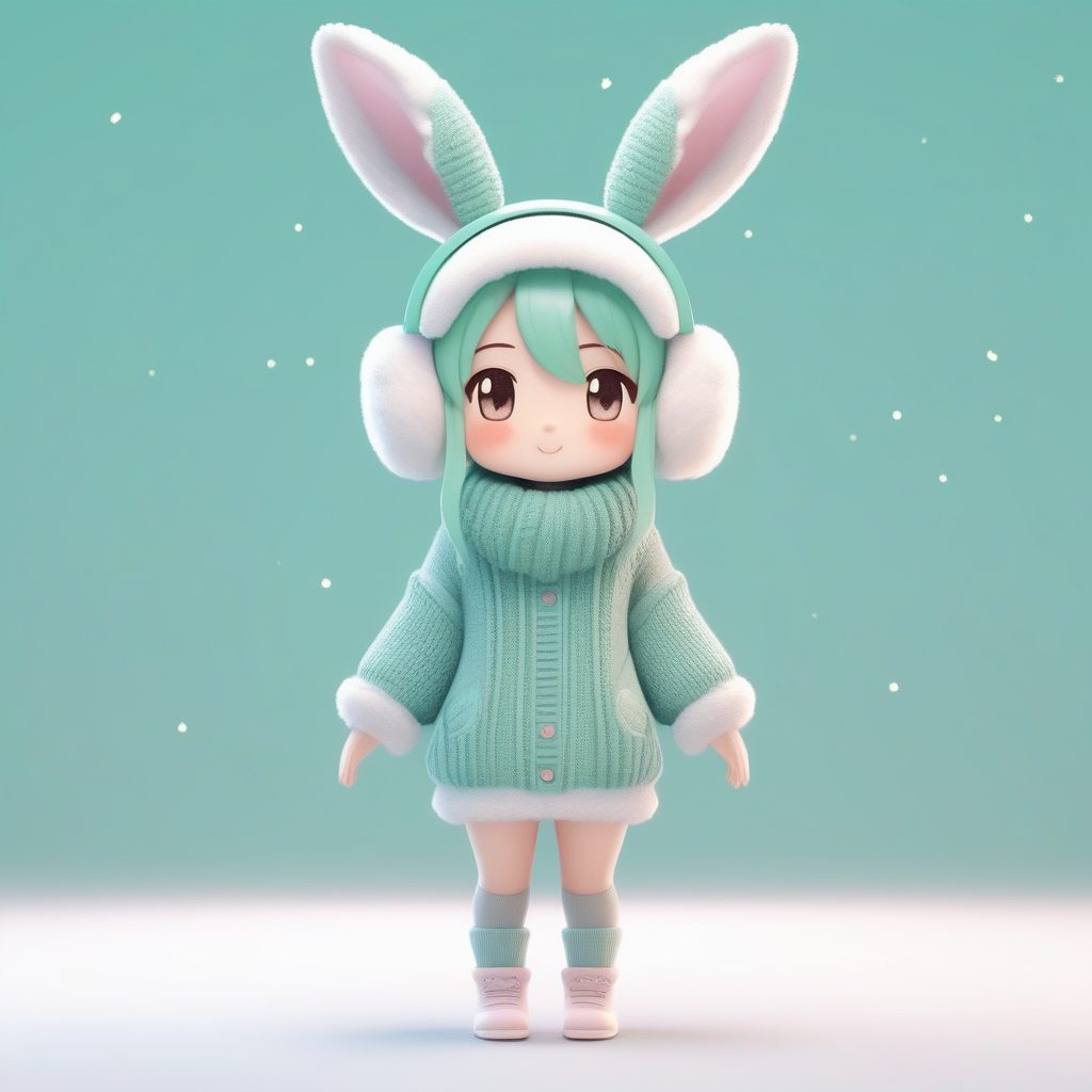 纯色背景AI绘画：冬日毛绒治愈系兔耳娘 Q版手办级渲染技巧