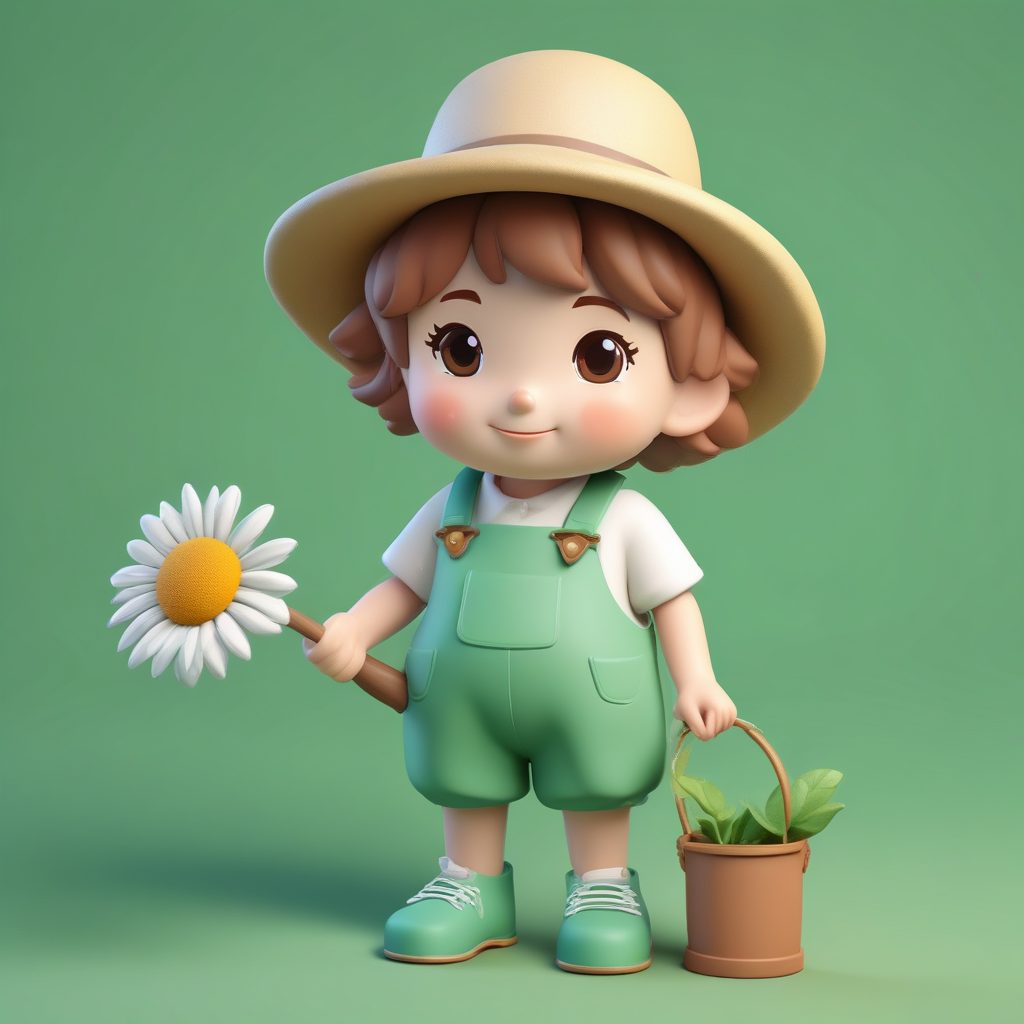 纯色背景Q版园艺师:3D粘土风格全身站立AI头像生成秘籍