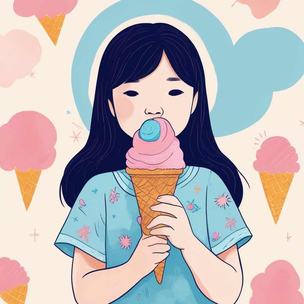 纯色背景设计:软萌粉蓝女孩与冰淇淋,AI绘画教程