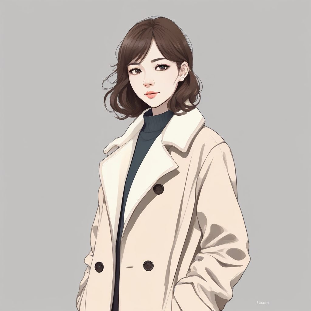 🧥纯欲天花板:温柔燕麦色系线稿插画,冬日大衣少女全身图速存
