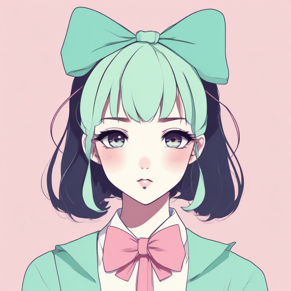Coquette风极简二次元头像：蝴蝶结少女的低饱和纯色背景AI指令
