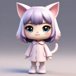 绝美Q版猫耳娘头像分享！C4D粘土风盲盒设计全身像提示词