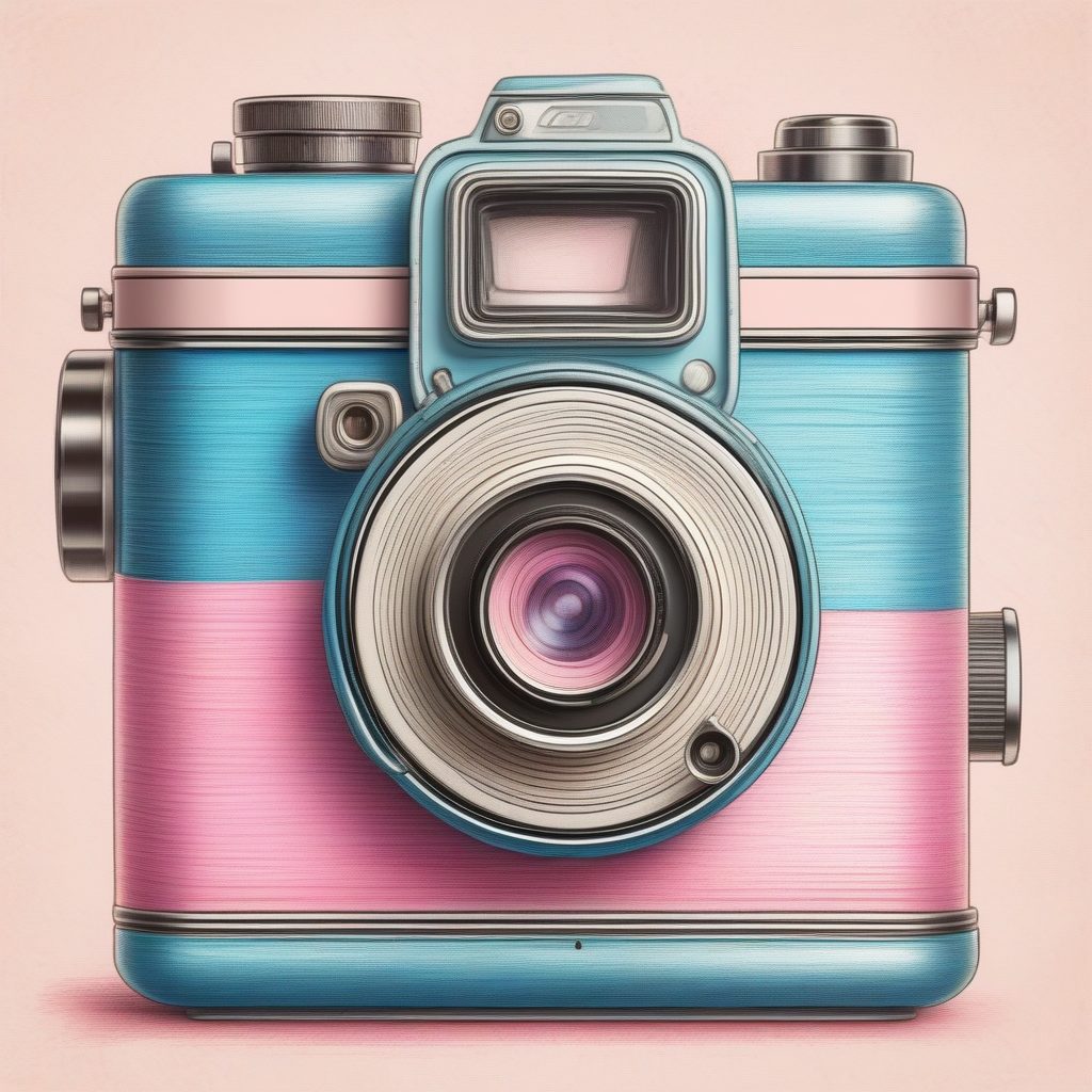 打造高品质:极简粉蓝系小物件(相机)手绘插画提示词