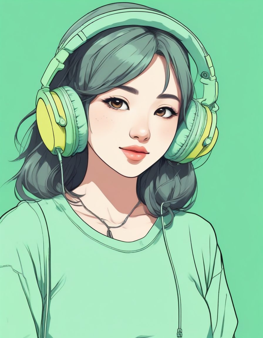 🎧戴耳机的元气少女!日系极简线稿插画,活力头像生成器!