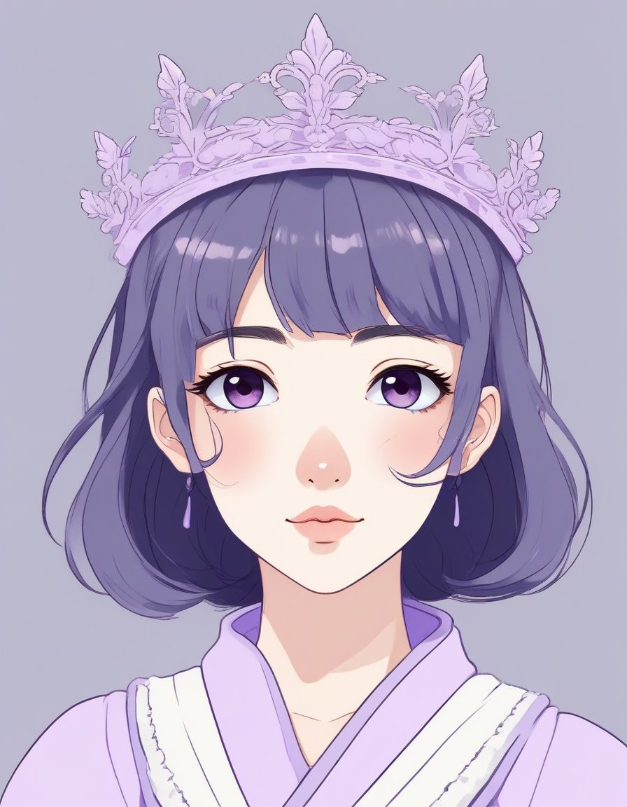 👑戴皇冠的公主少女!梦幻极简线稿插画,薰衣草紫配色,童话风头像