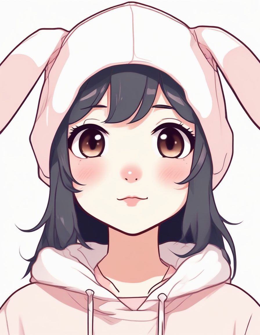 🐰戴兔耳朵帽的超萌少女！Q版极简线稿插画，可爱治愈系壁纸