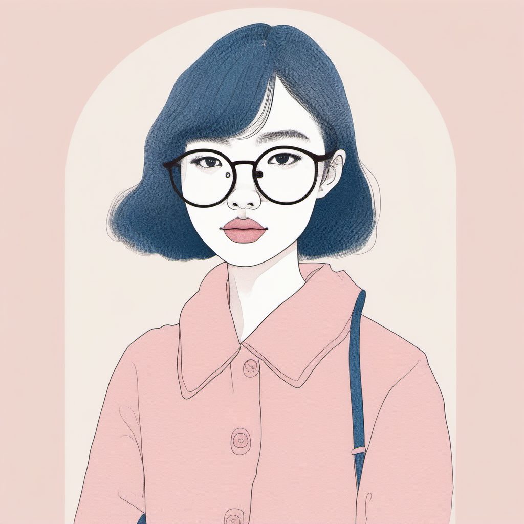 戴眼镜的软妹:文静知性风AI插画与线稿创作