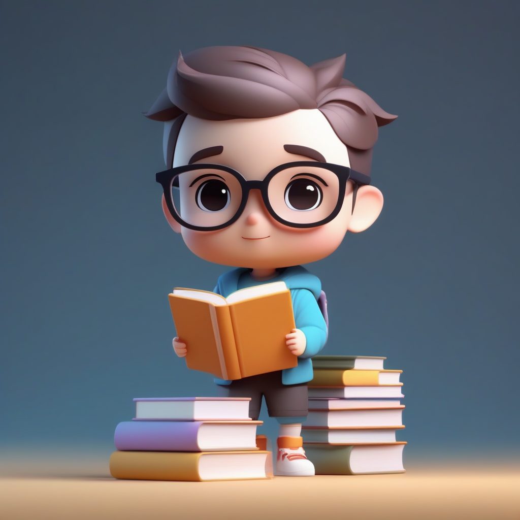 戴眼镜Q版学霸：治愈系粘土材质手办，柔和光照营造温馨感