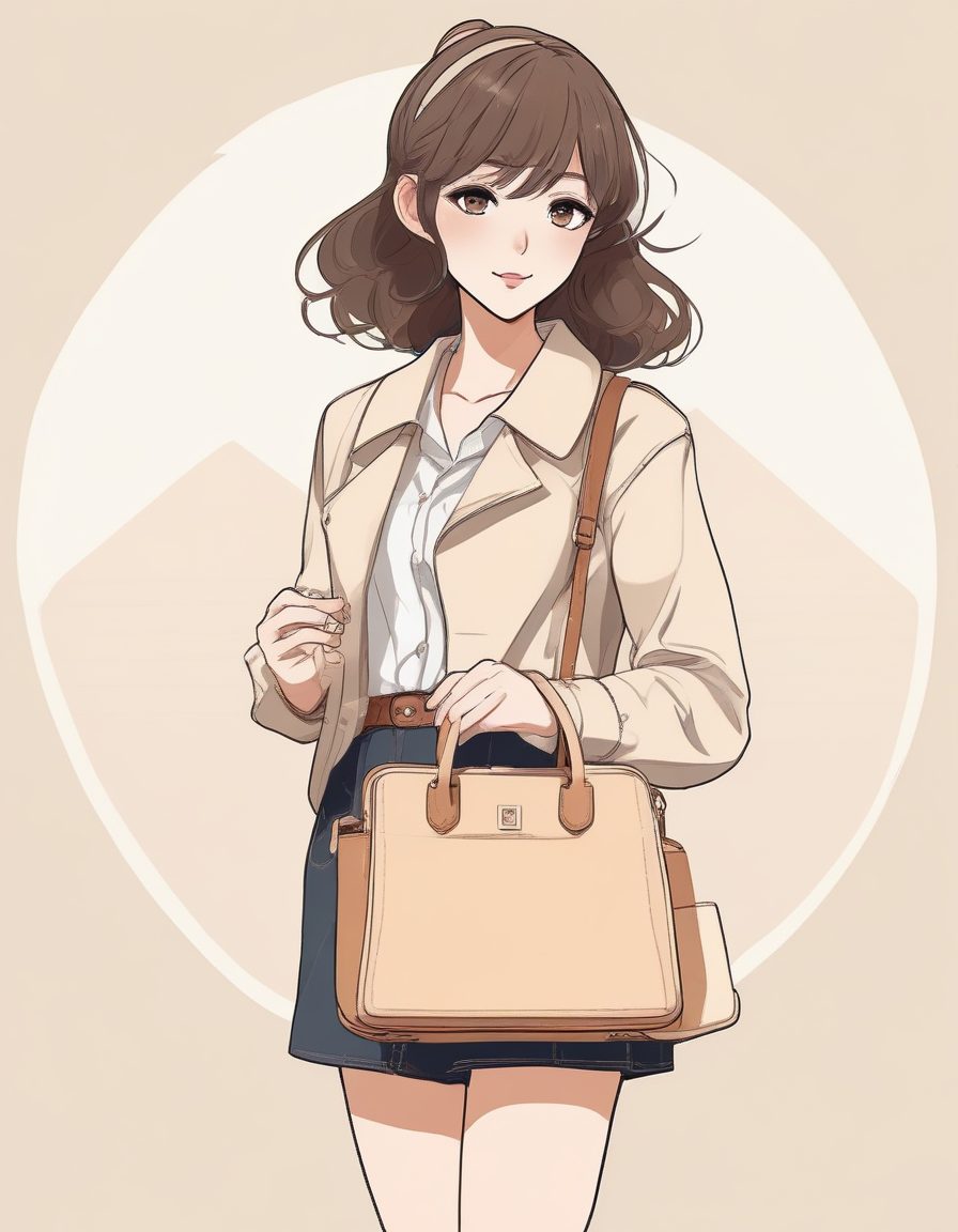 🍎单肩包时尚少女！日系穿搭极简插画，焦糖色系低饱和头像