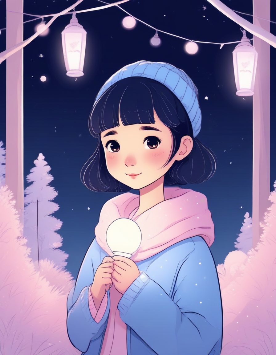 💡灯光下的治愈：极简线稿插画，日系少女冬夜的思绪