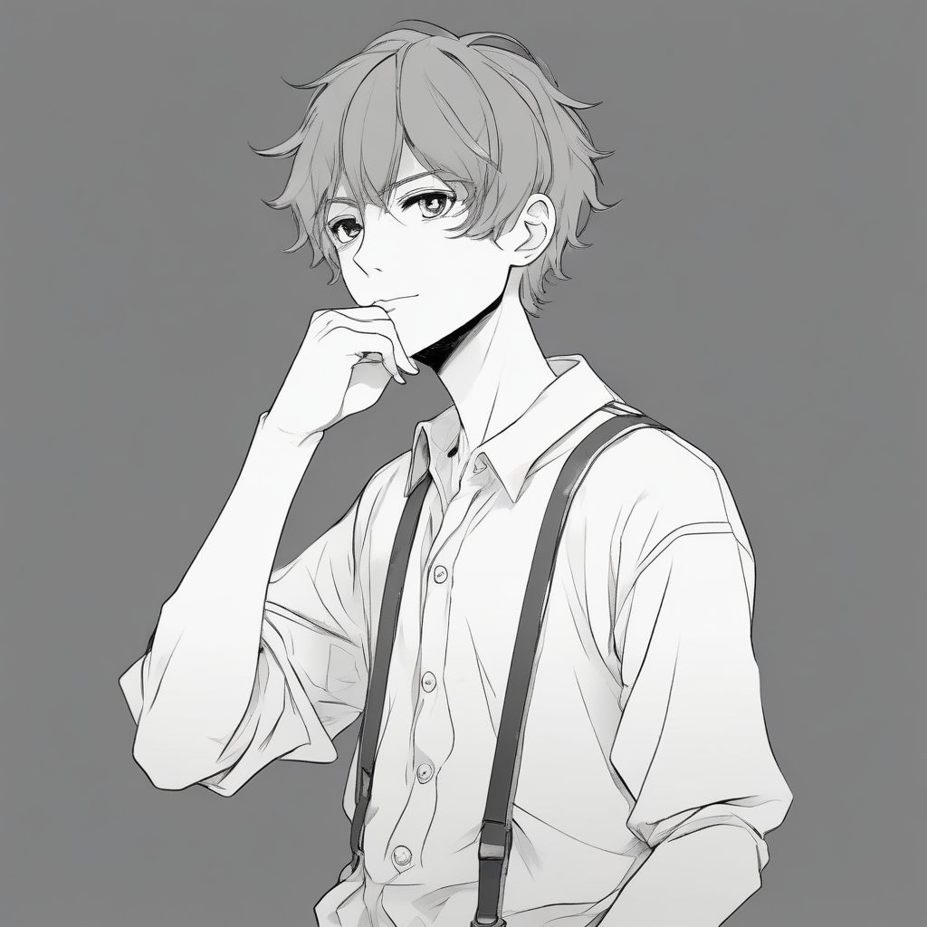 【低饱和度】极简线条手绘插画，日系时尚男生在思考的氛围感肖像，做电脑壁纸太绝