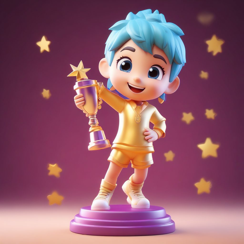 电竞胜利瞬间！Q版角色高举奖杯的燃爆动态AI插画